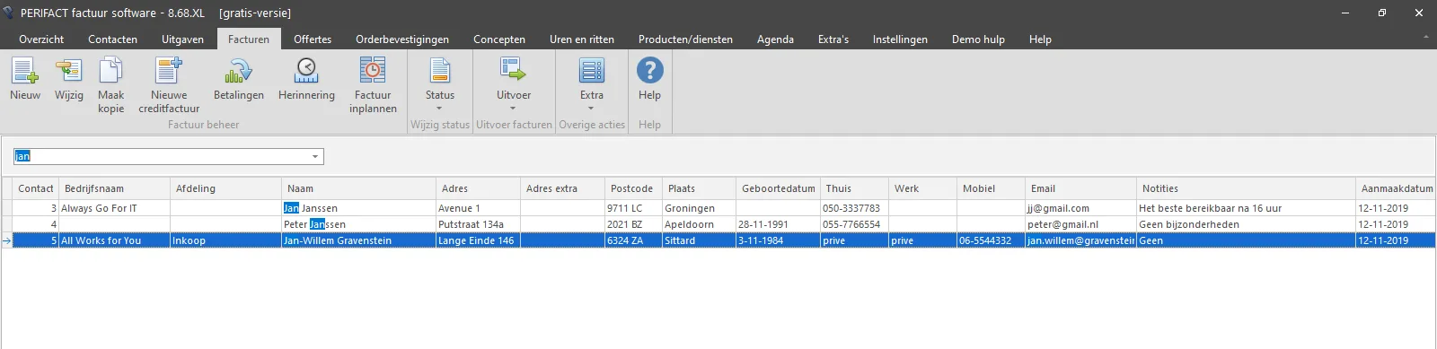 PERIFACT factuurprogramma, filter en zoeken PERIFACT factuurprogramma, filter en zoeken