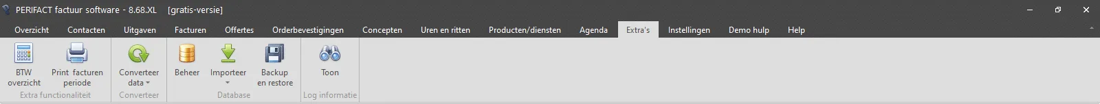 PERIFACT factuur programma, menu extras , alle extra mogelijkheden en opties PERIFACT factuur programma, menu extras , alle extra mogelijkheden en opties