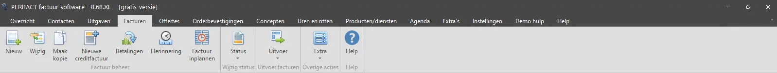 PERIFACT factuurprogramma, menu facturen PERIFACT factuur programma, menu facturen