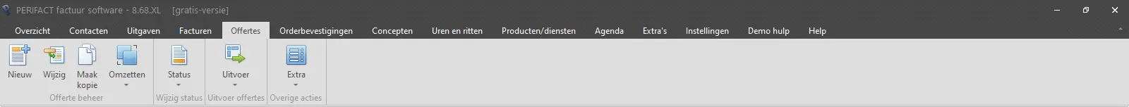 PERIFACT factuurprogramma, menu offertes PERIFACT factuurprogramma, menu offertes