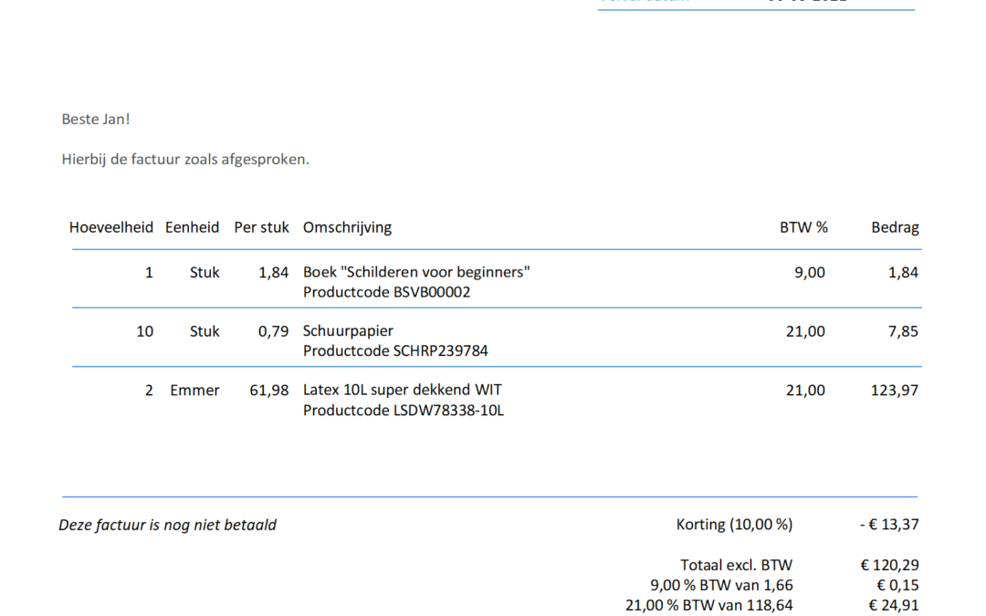 Help factuur opbouw