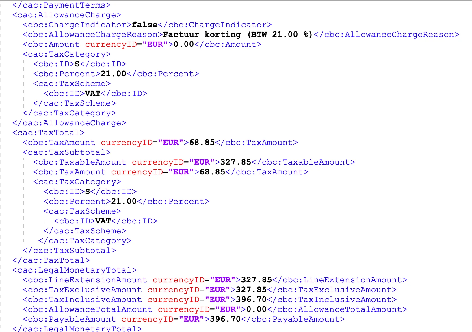 Gedeeltelijk voorbeeld PEPPOL XML bestand Gedeeltelijk voorbeeld PEPPOL XML bestand