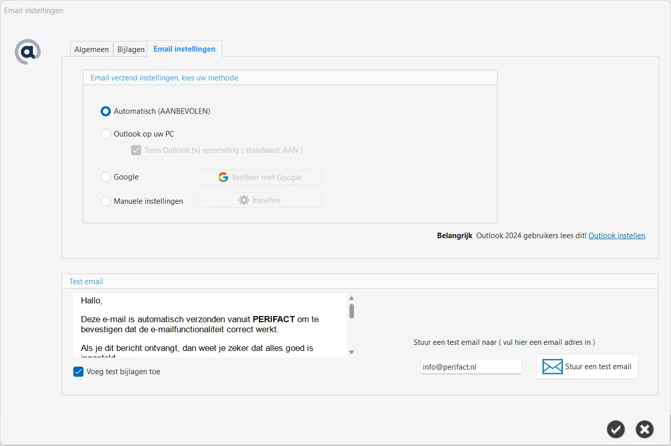 Email instellingen - Instellingen