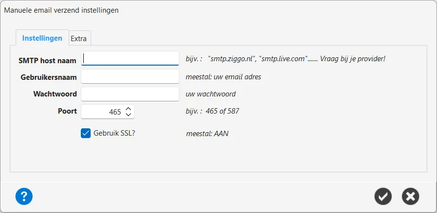 Email instellingen - Manuele instellingen